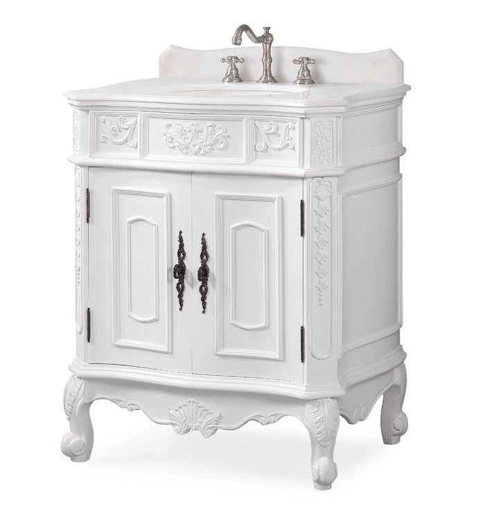Benton Collection 30" White Antique Bathroom Vanity