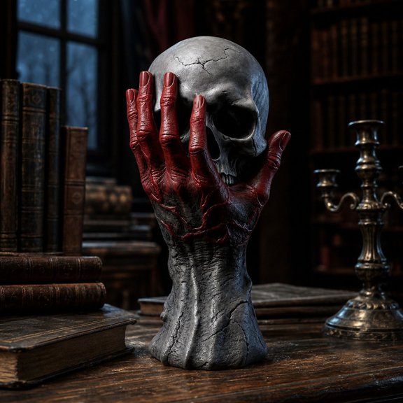 Palm Skull Resin Statue, Hand Skeleton Halloween Ornament, Horror Desktop Sculpture, Tabletop Decoration, Halloween Craft for Home Shelf, Party Table, Indoor Horror Scene Decor
