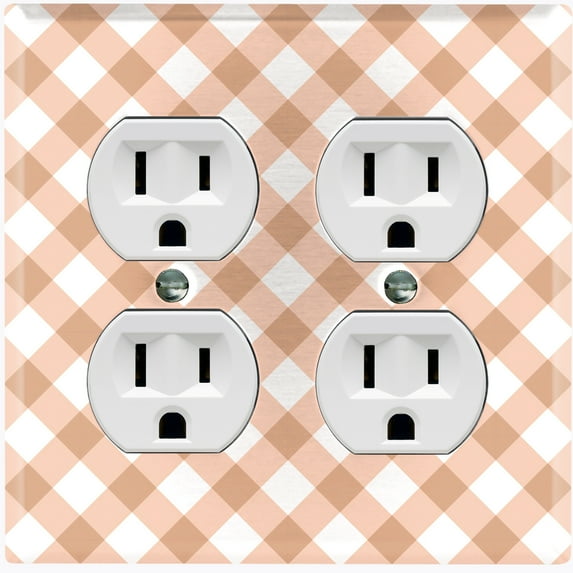 Metal Light Switch Wall Plate Outlet Cover (Tan Gingham Picnic Wallpaper - Double Duplex)