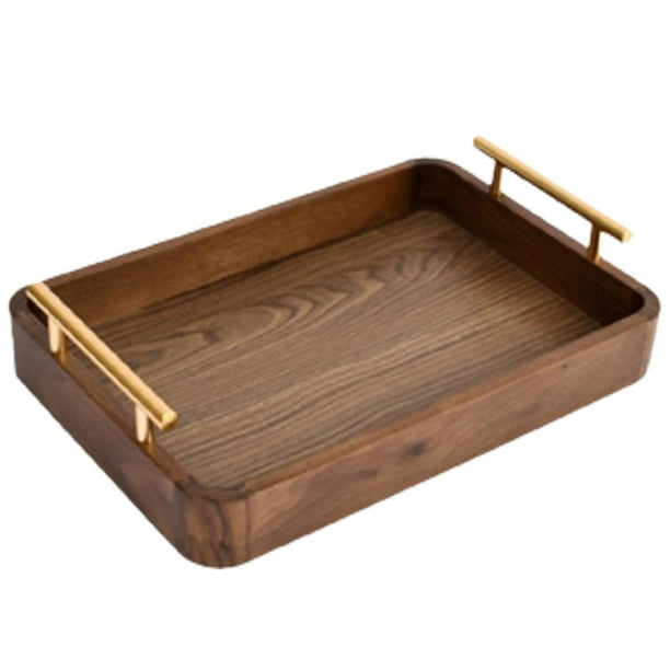 Bandejas de madera maciza para servir desayuno, mesa de centro, bandeja para comida, plato de fruta rectangular M