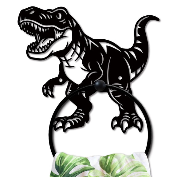 Roar Dinosaur Metal Towel Ring Tyrannosaurus Rex Towel Holder Jurassic Animals Bath Towel Ring Black Art Towel Rack