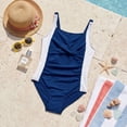 thumbnail image 5 of Girls One-Piece Crisscross Back Swimwear Sleeveless Swimsuit Ruched Color Block Bathing Suit for Girls Ages 9-10 Years, 5 of 9