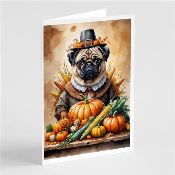 Carolines Treasures DAC8331GCA7P 5 x 7 in. Pug Thanksgiving Greeting Cards - Pack of 8