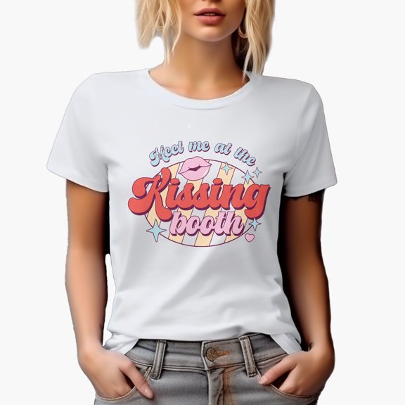 Meet Me at the Kissing Booth, Retro Valentine's Day Art Merch Gift, White T-Shirt, 3XL