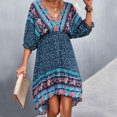 thumbnail image 3 of Vestido Con Dobladillo Alto Y Bajo, Elegante, Agradable A La Piel, Informal, Con Estampado Floral, Suave Y Elegante Para Fiestas De Citas. ANGGREK Azul Oscuro XL, 3 of 6
