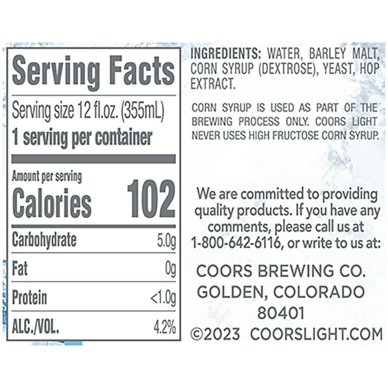 18+ Coors Light Calories 12 Oz