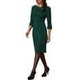 thumbnail image 4 of INSPIRE CHIC Women's Vintage Dress 3/4 Sleeve Wear-to-Work Sheath Dresses XS Green, 4 of 6