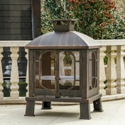 Lava Star Metal Fire Pit, Outdoor Wood Bunring Fireplace with Grill for Backyard, Antique Bronze
