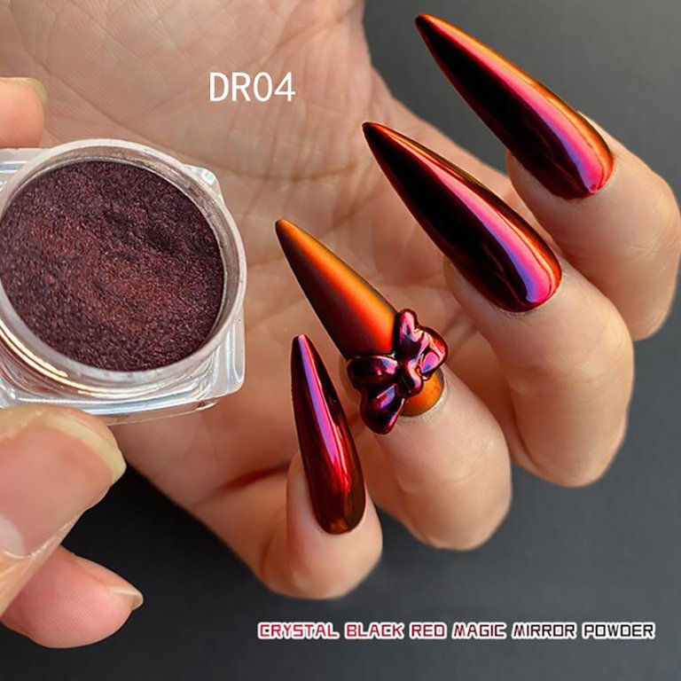 Red Chrome Nail Powder How to Apply? Magic Red Mirror Powder Nails