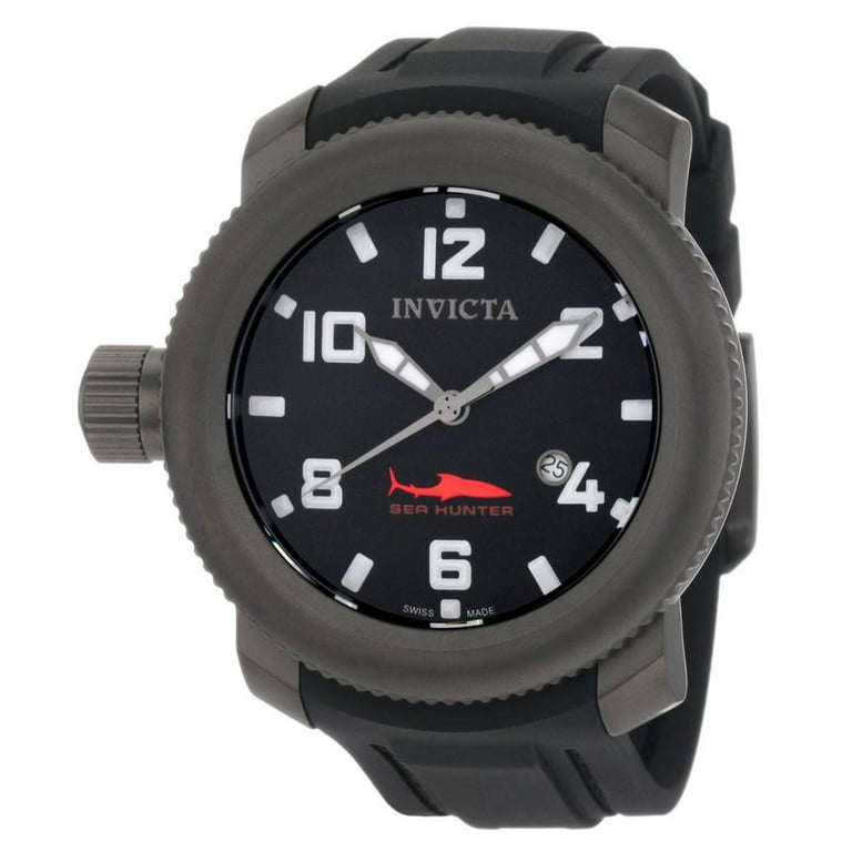 Invicta Men's 1547 sea hunter black dial black rubber watch