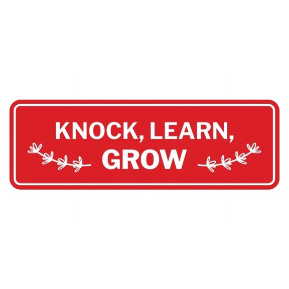 Signs ByLITA Standard Knock, Learn, Grow Door or Wall Sign Easy Installation | Durable Construction | Religious Greetings | Sunday School Welcome Signs | Church | Faith Sign (Red) - Large