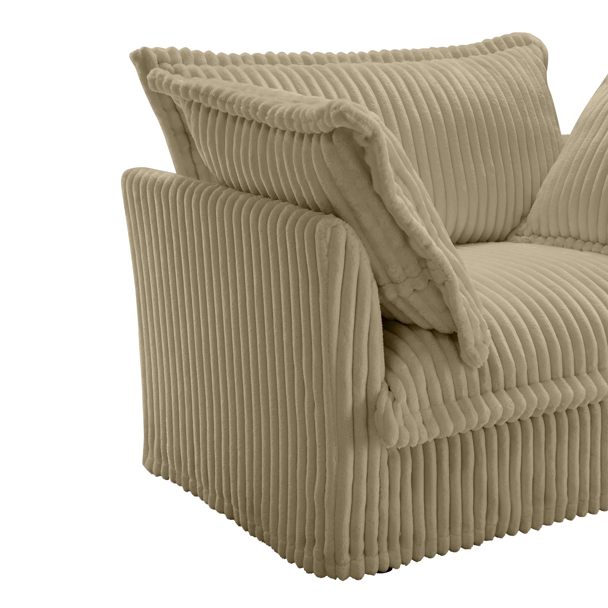 Gewnee Deep Seat Modern 3 Seater Sectional Sofa Couch With 2 Ottomans,U Shape Cream Corduroy Fabric Comfy Couch for Living Room