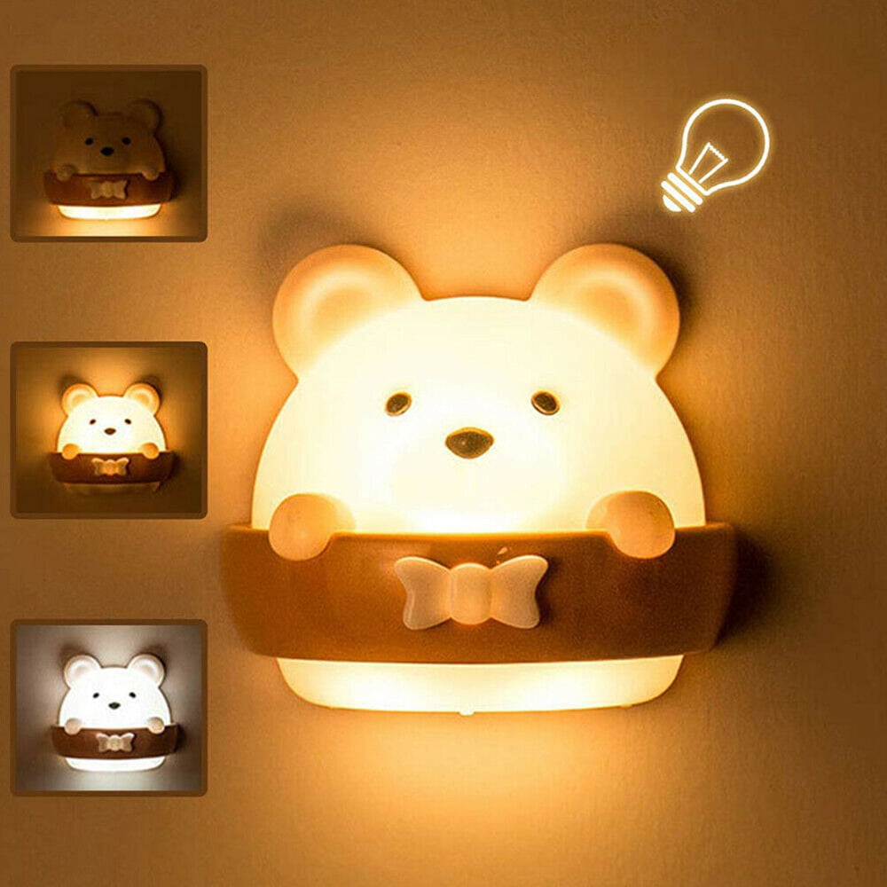 LED Pull Night Battery Light Lamp Rotatable Wall Socket Baby Kid Bedside Decor