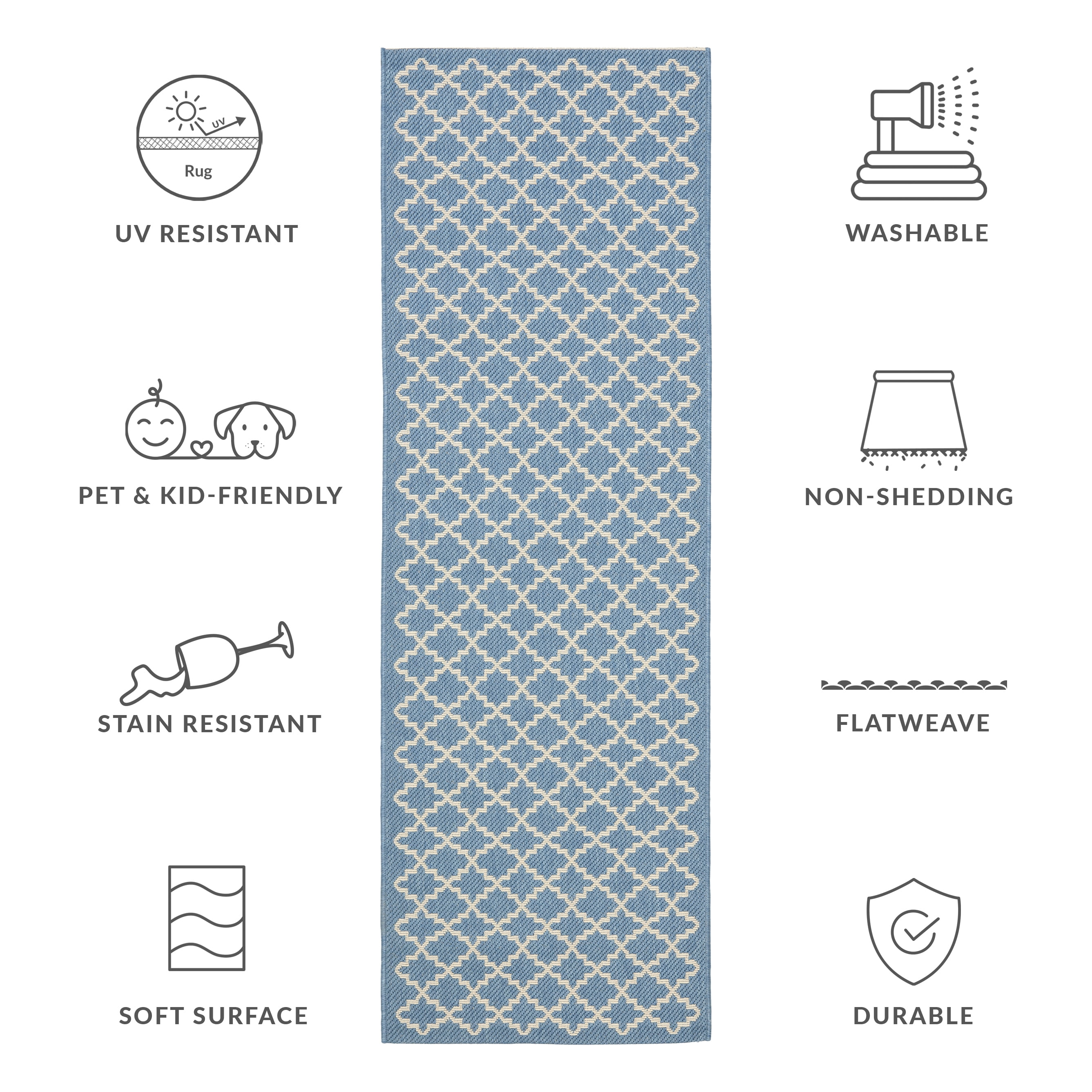 Safavieh Courtyard Hilbert Geometric Indoor/Outdoor Runner Rug, Blue/Beige, 2'3" x 14'