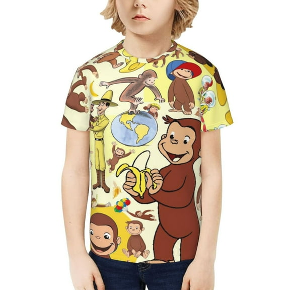 Curious George Novelty Shirt for Boys 3D Printed T-Shirt Fashion Tees Cool Merch for Kids