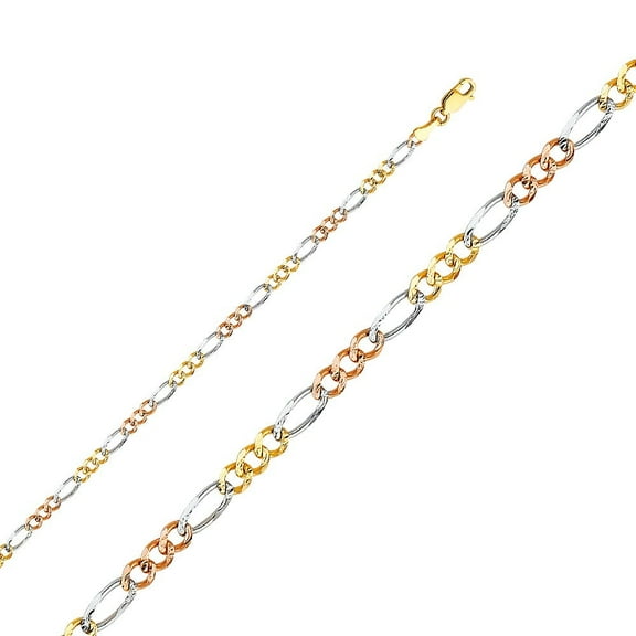 14k Solid Italian Gold Tri Color Stamped Figaro 3 1 Concave Chain Link Necklace 3.7mm 22"