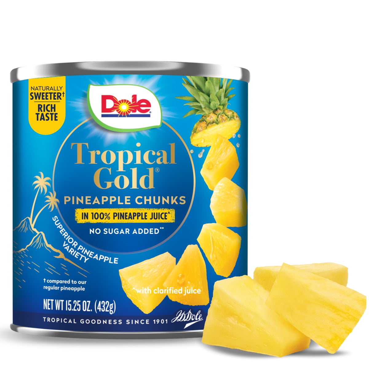 (12 pack) Dole Tropical Gold Pineapple Chunks in 100% Pineapple Juice, 15 oz Can