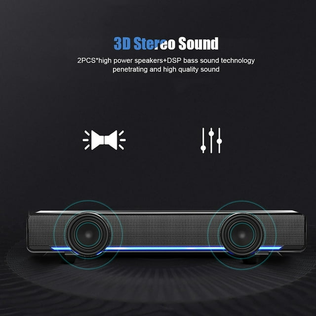 USB Wired Soundbar, Computer , USB Wired Stereo Soundbar Music Player Bass Surround Sound Box 3.5mm Input for PC Cellphones