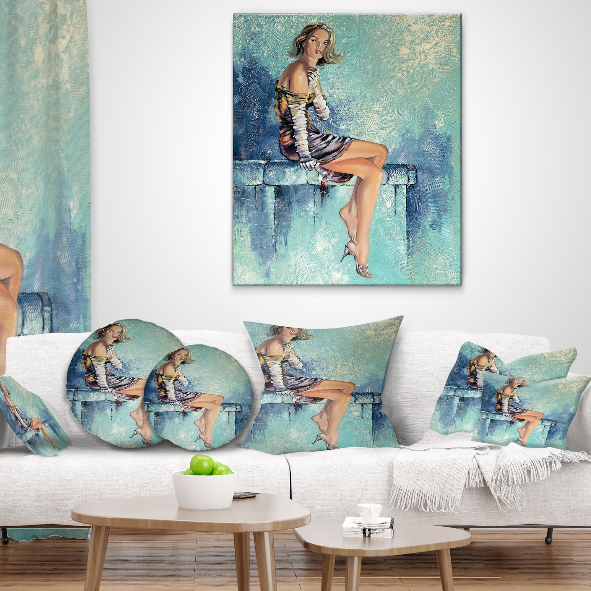 Designart Girl with Glass - Portrait Throw Pillow - 18x18