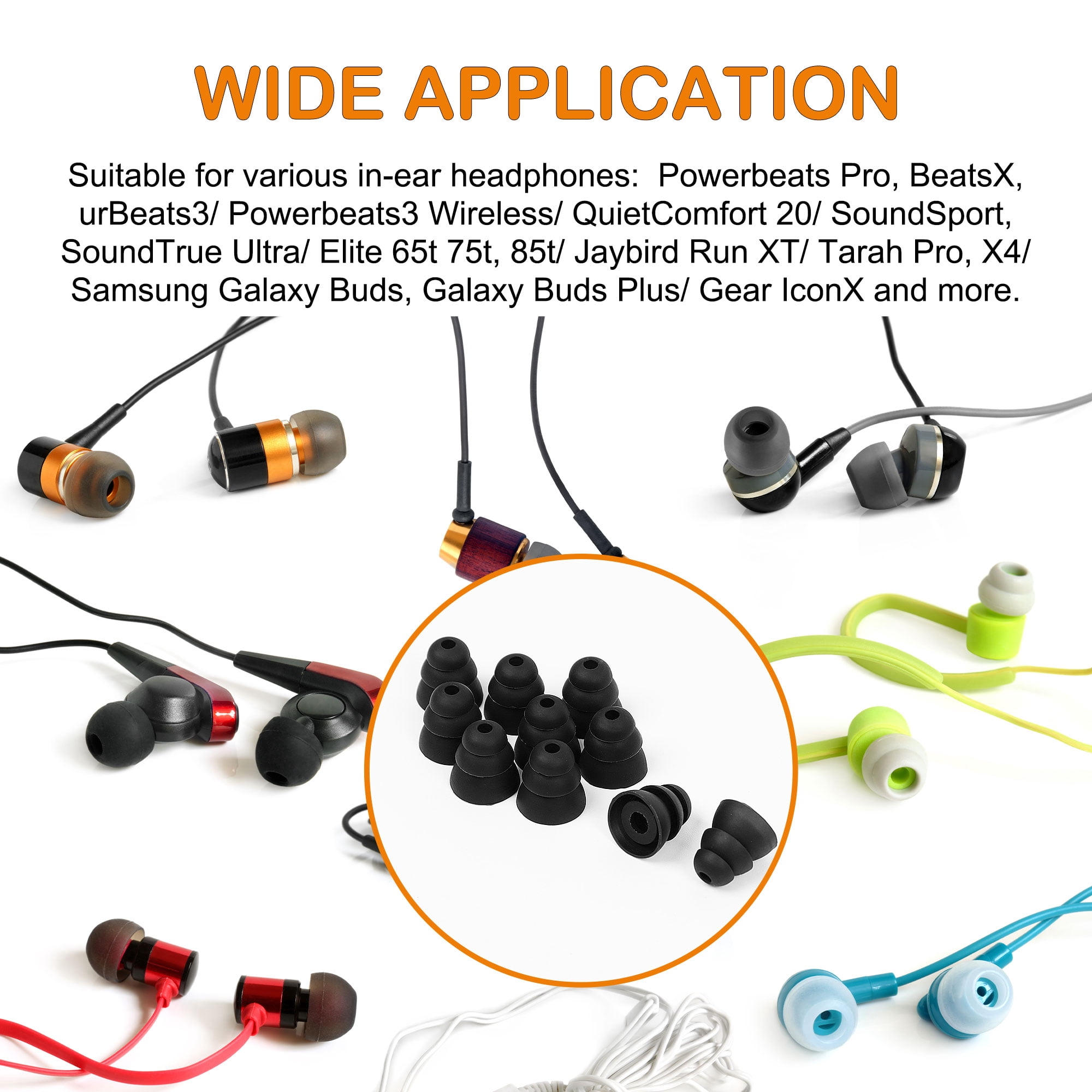 Unique Bargains Black 10pcs Silicone Earbuds 3 Flange Earbud Tips Fit 4mm-5mm Earplugs