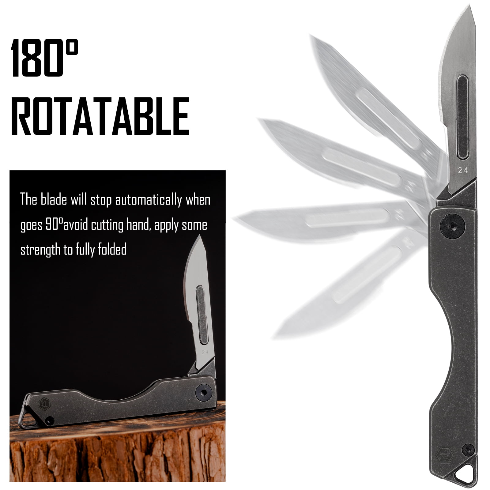 Key Unity KK01 Titanium Folding Knife, Utility EDC Pocket Knife with #24 Replaceable Blade, for Outdoor Hunting, Camping, Fishing, Hiking for Men & Women (PVD Black)