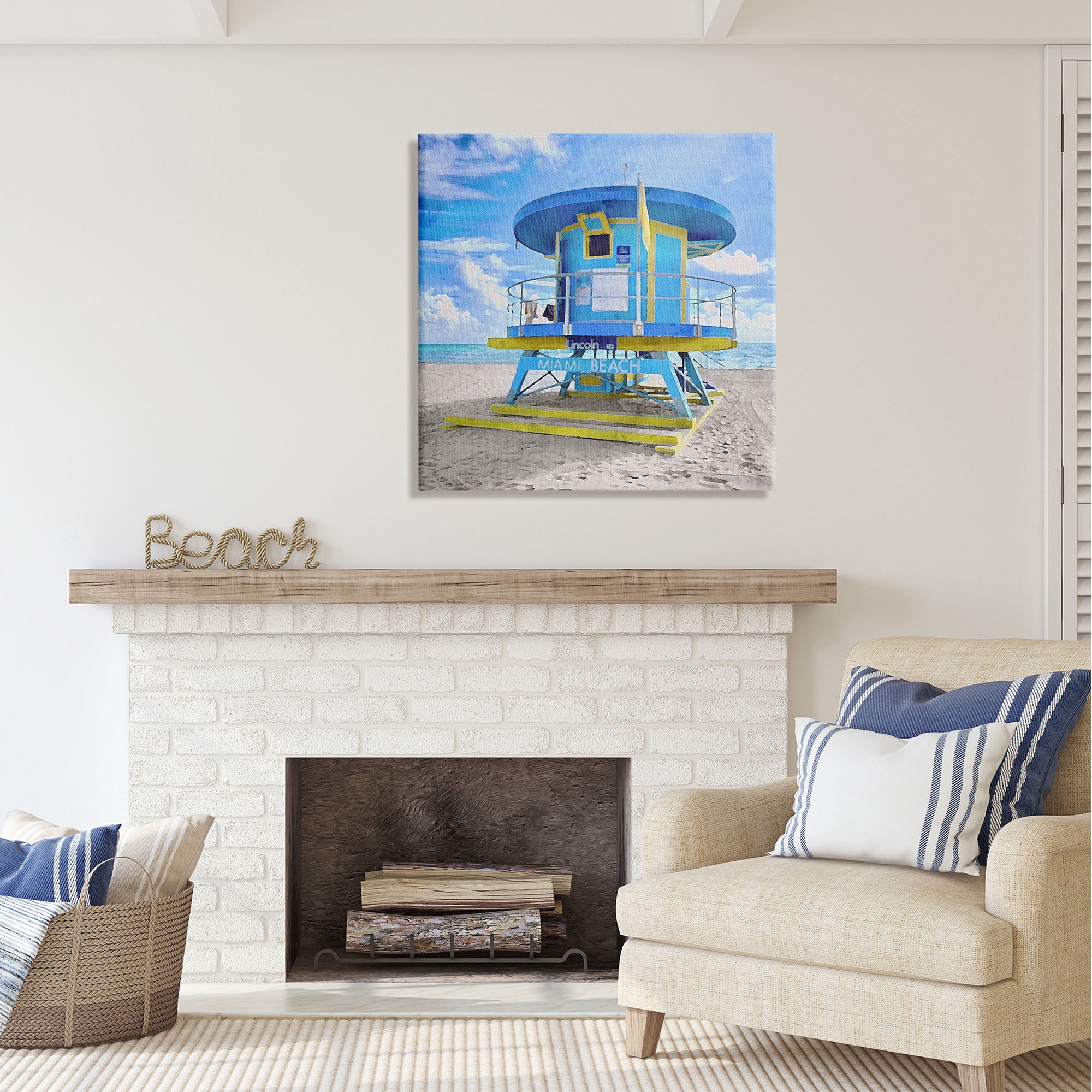 Stupell Industries Miami Beach Summer Hut Nature Painting Gallery Wrapped Canvas Print Wall Art, 30 x 30