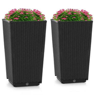 Resenkos Outdoor Wicker Flower Pot Set of 2 with Drainage Hole for Porch Balcony