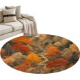 thumbnail image 2 of Orange Forest Fall Round Area Rug 4 FT, Non Slip Indoor Outdoor Rug, Thanksgiving Nature Autumn Washable Soft Circular Carpet Non-Shedding Floor Mat for Coffee Table Nursery Foyer Balcony, 2 of 9