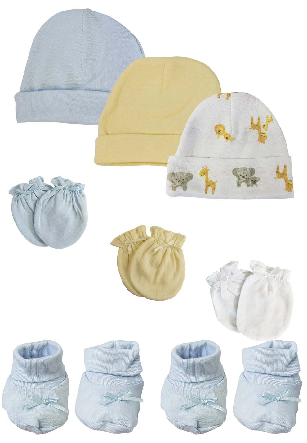 Bambini Preemie Baby Boy Caps with Infant Mittens and Booties 8 Pack