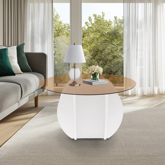 White Tawny Glass 70*40cm Round Coffee Table 220 Lb Bearing Toughened Glass Side Table Coffee Table