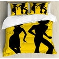 thumbnail image 1 of Funky Duvet Cover Set Queen Size, Soul Party Time Typography with Dancing Silhouettes Afro Retro Disco, Decorative 3 Piece Bedding Set with 2 Pillow Shams, Charcoal Grey Earth Yellow, by Ambesonne, 1 of 3