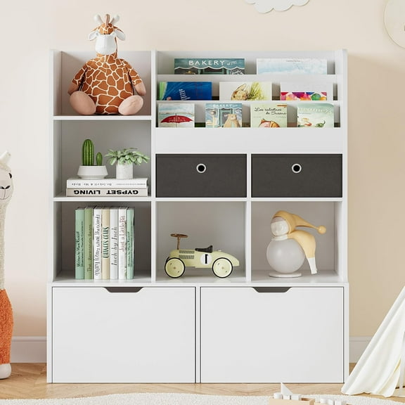 Zzistar Kids Toy Storage Organizer with Drawers Modern Bookshelf with Cubbies Wooden Storage Cabinet Floor Toy Chest Playroom, Classroom, Nursery, Kids Room