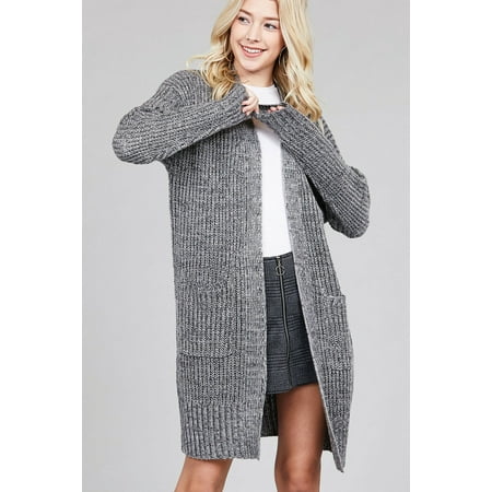 - Women's Long Cable Chunky Knit Marbled Cardigan Sweater Open Front w/Pockets