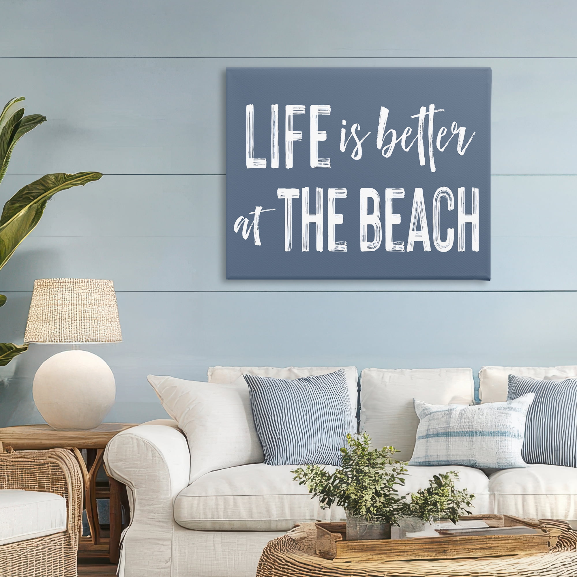 Life Better At Beach Blue Canvas Wall Art, design by Lettered and Lined