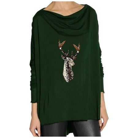 

jsaierl Oversized Shirt for Women Long Sleeve Deer Print Top Funny Crewneck Sweatshirt Plus Size Pullover Christmas Gifts for Women