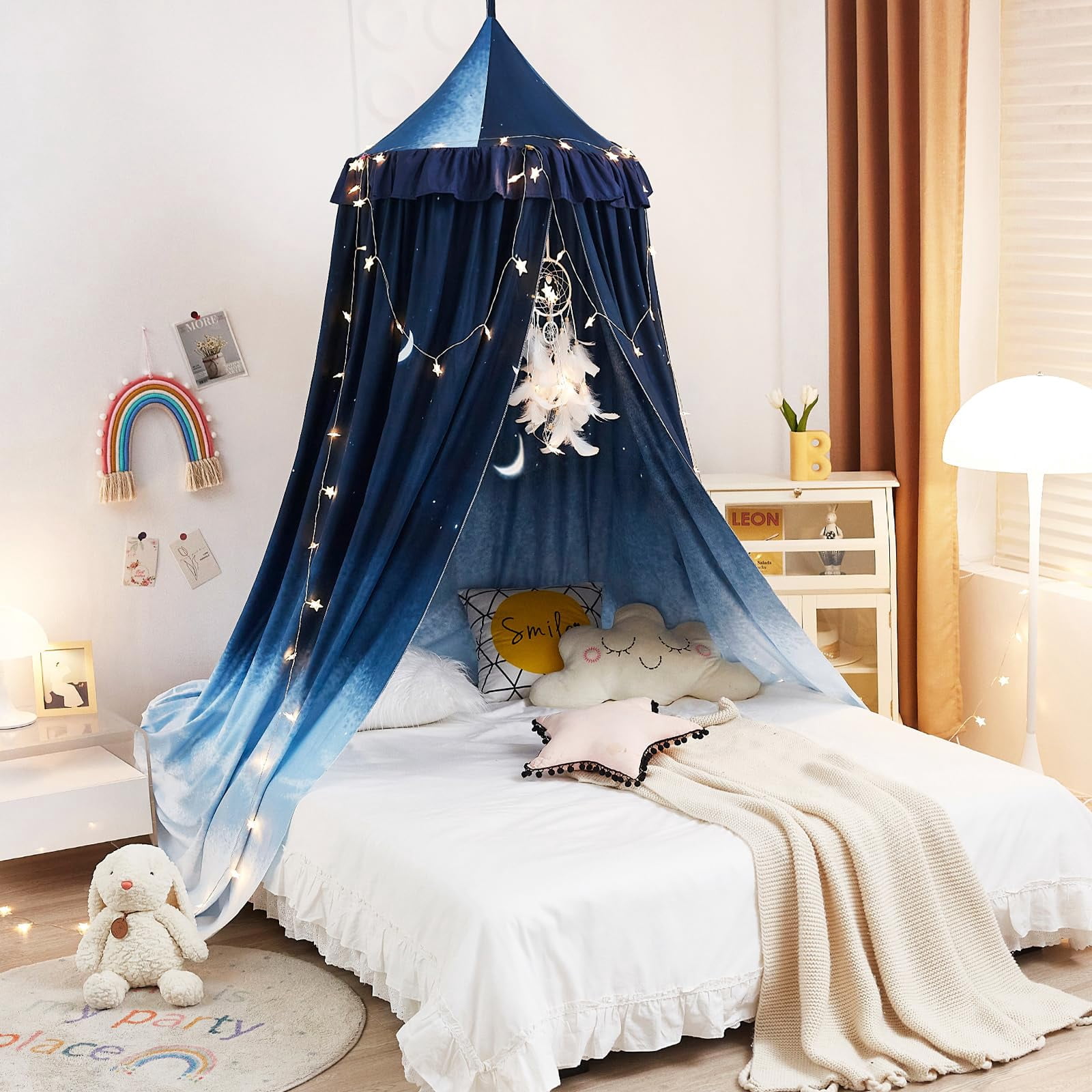 Decor For Bed  Soft Smooth Playing Tent Room Decoration Princess Castle Dreamy Mosquito Net Bedding Reading Nook Canopies In Home (night Sky-ruffle)