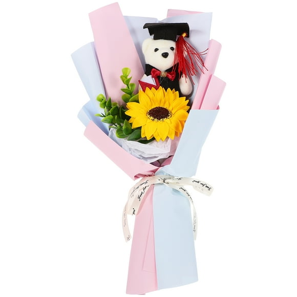 KAKOWELY Ramo floral de oso de graduación, ramo decorativo para fiesta de graduación, accesorio para fotos de regalo