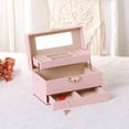 thumbnail image 6 of Unique Bargains Women 3 Layer Jewelry Box PU Leather Jewelry Case Storage with Drawer Pink, 6 of 8