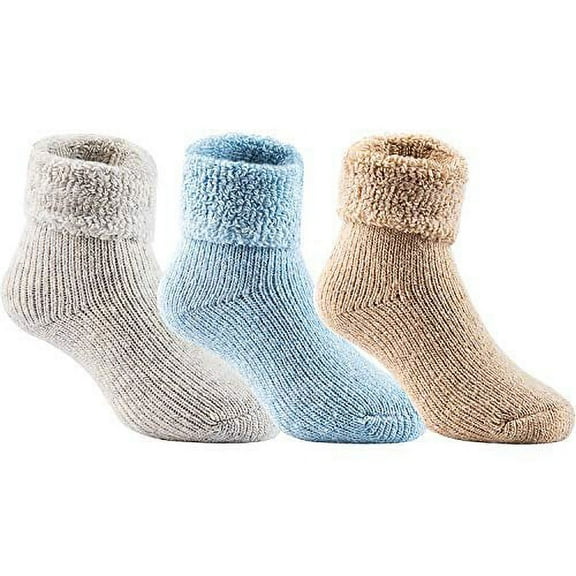 Lian LifeStyle Girl's 3 Pairs Extra Thick Wool Boot Socks Crew Plain LK013P3C-04 (Grey,Sky Blue, Khaki) (0Y-2Y)