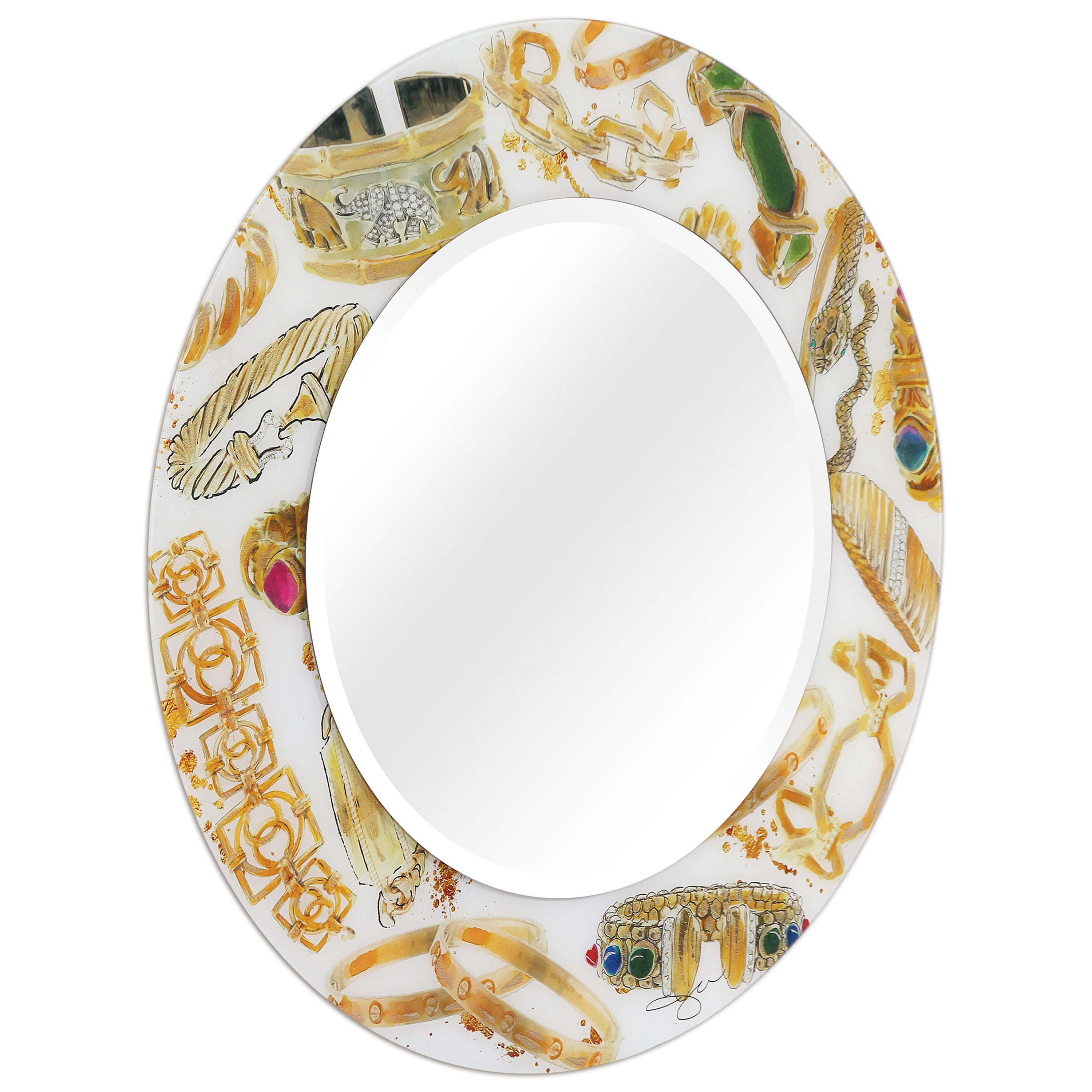 Empire Art Direct 36" Square Reverse Printed Tempered Art Glass with 24" Round Beveled Mirror - 36 in. x 0.4 in. x 36 in. Gold Gold, White