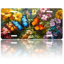 1 Pcs 2D Flat License Plate Covers & Frames, Butterflies among Flowers For Decorative Front, Waterproof For Decoration Aluminum License Plate Covers & Frames Cover For Men Women, 12" X 6"