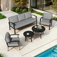 thumbnail image 5 of ALAULM 5-Seat Aluminum Patio Furniture Set, Outdoor Patio Conversation Set with 2 Round Metal Coffee Tables and 5.1" Cushions for Patio Backyard Poolside，Grey, 5 of 6