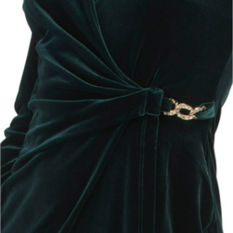 Anne Klein Women's Rhinestone Chain Buckle Classic Wrap Stretch Velvet Dress -Green / 10 - Walmart.com