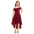 thumbnail image 2 of Yartina Girls 3D Applique Bridesmaid Dress Off Shoulder Irregular Hem Wedding Birthday Formal Dress Burgundy 16, 2 of 7