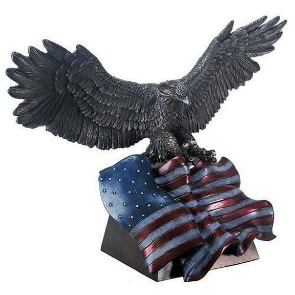 Antique Bronze Finish American Eagle with Flag Patriotic Statue