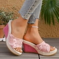 thumbnail image 3 of Rokment 3D Flower Lace Platform Wedge Slides Dressy Sandals for Women Bride Wedding 2026 Elegant Mesh Embroidered Espadrilles Chunky High Heels Dress Slip on Summer Shoes Pink Size 6.5, 3 of 4