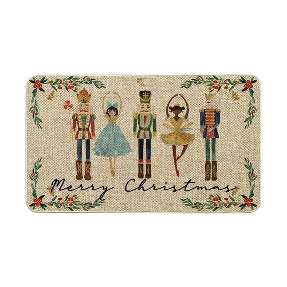 Merry Christmas Nutcracker Mat, 14.96 x 29.13 Inch Winter Xmas Tree Snowflakes Drying Mats, Non-Slip Anti-Fatigue Cushioned Mats, Washable for Indoor Outdoor