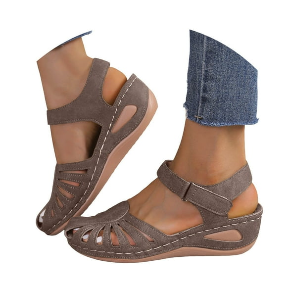 Women'S Closed Toe Gladiator Wedge Sandals Vintage Roman Orthopedic Fisherman Walking Beach Summer Shoes