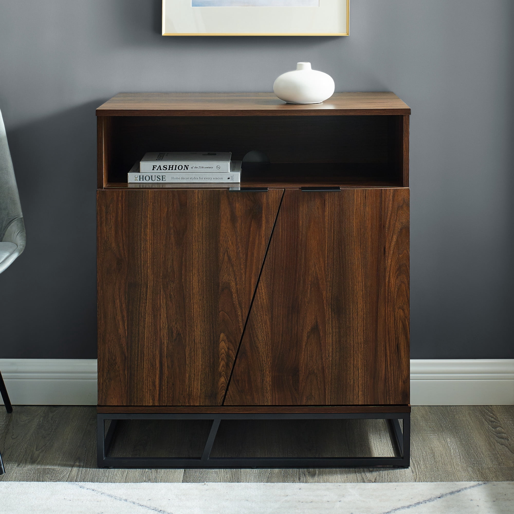 Manor Park Modern Angled Door Accent Cabinet, Dark Walnut