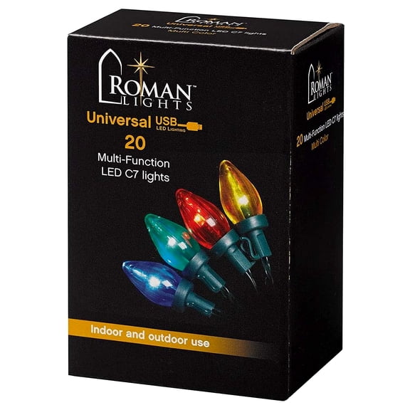 Roman 63337 - 6' 20 Light USB Powered Multi-Color LED C7 Christmas Light String Set 4" Spacing with Timer